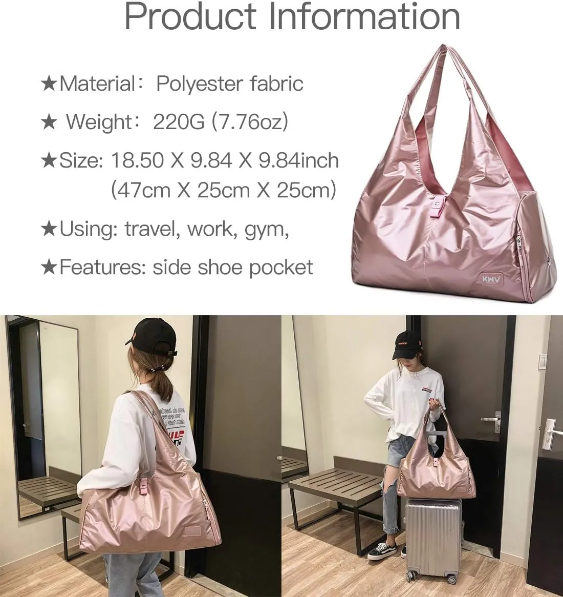 Fashion Gym Tote Sport Bag, Multiple Travel Duffle Bag with Individual Shoe Compartment and Inside PVC Pocket 9B27
