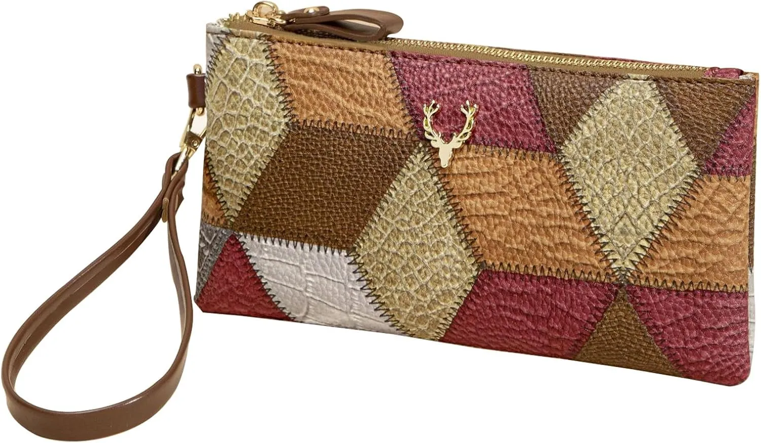 Fashion Small Square Handbag,Retro Color-Block Zipper Purse Wristlet Wallet PU Leather Pouch Large Capacity Clutch