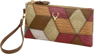 Fashion Small Square Handbag,Retro Color-Block Zipper Purse Wristlet Wallet PU Leather Pouch Large Capacity Clutch