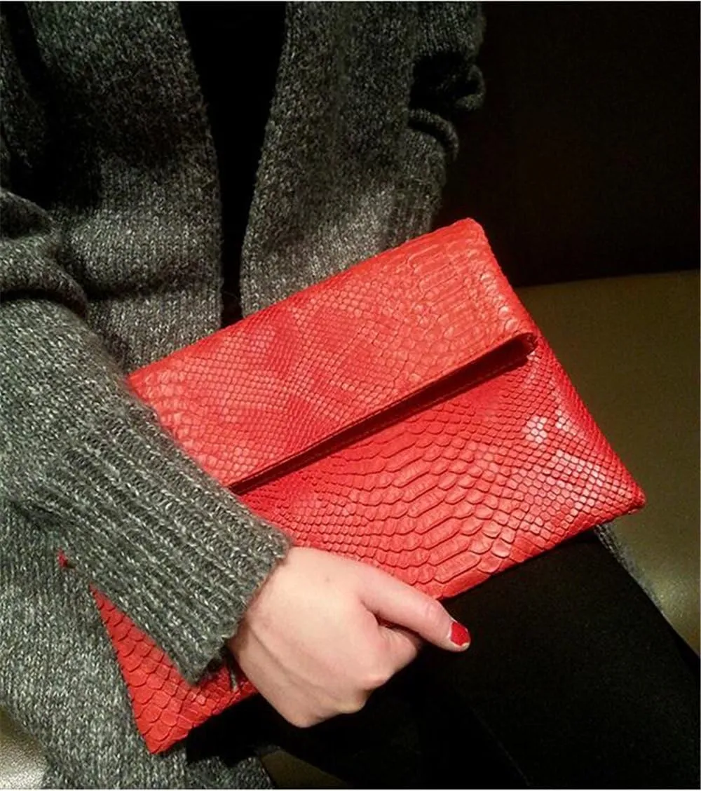 Fashion Snakeskin Envelop Clutch Purse Retro Oversized Handbags for Women