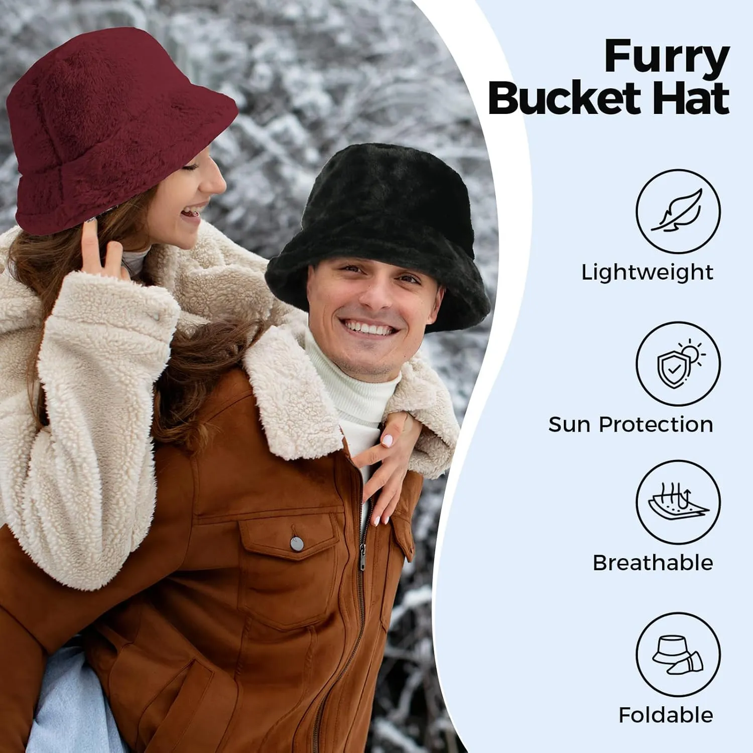 Faux Fur Winter Bucket Hat for Women Men Fuzzy Warm Hat Women's Furry Fisherman Cap for Casual, Trips, Sports, Skiing