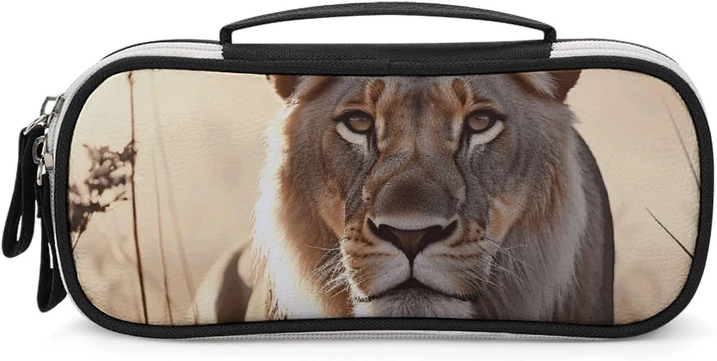 Female Lion Leather Makeup Bag Portable Small Cosmetic Organizer Waterproof Toiletry Bags Brushes Pencils And Travel Make Up Accessories