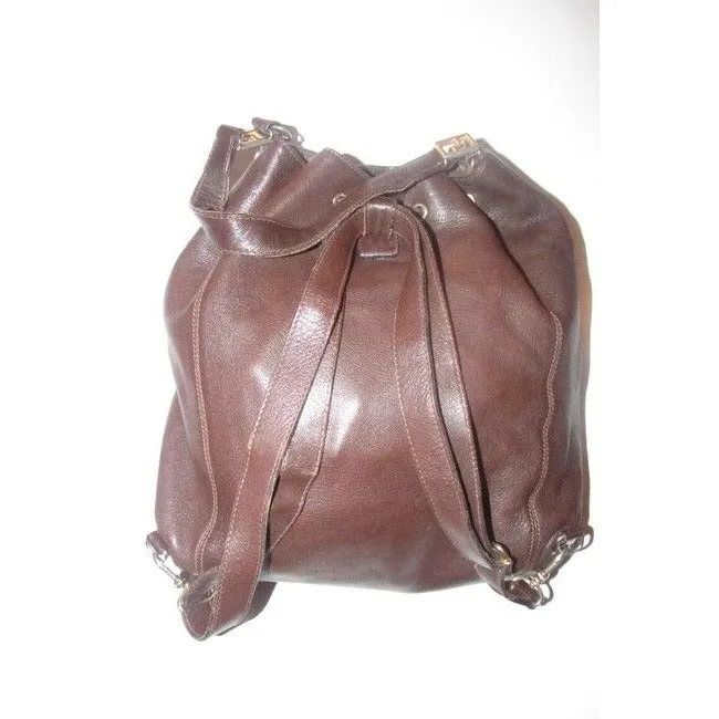 Fendi Brown Leather Three-Way Messenger Backpack Cross body