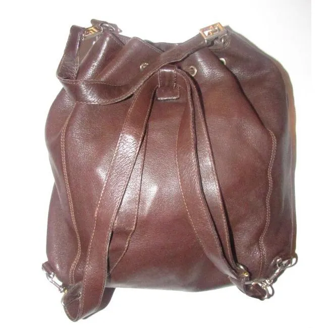 Fendi Brown Leather Three-Way Messenger Backpack Cross body