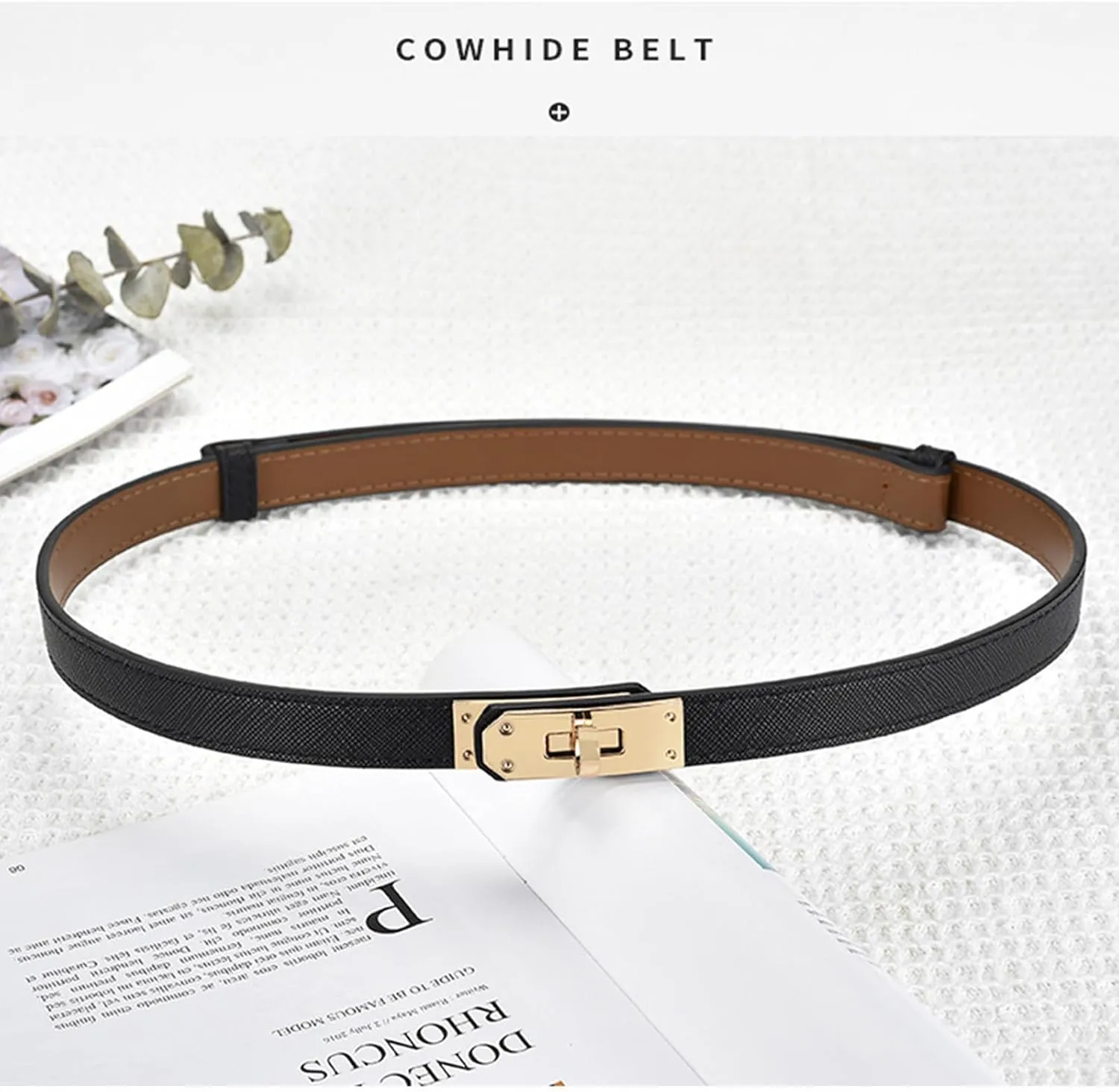 FENLDY Adjustable Thin Belts For Womens Skinny Belts For Dresses Womens Solid Color Alloy Turn Lock Belts For Jeans