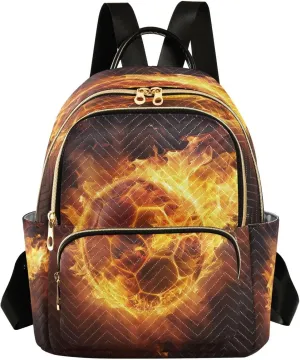 Fire Around Soccer Flame Football Women Mini Backpack Purse Ladies Fashion Backpacks Casual Shoulder Bag Daypack for School Work Travel Small