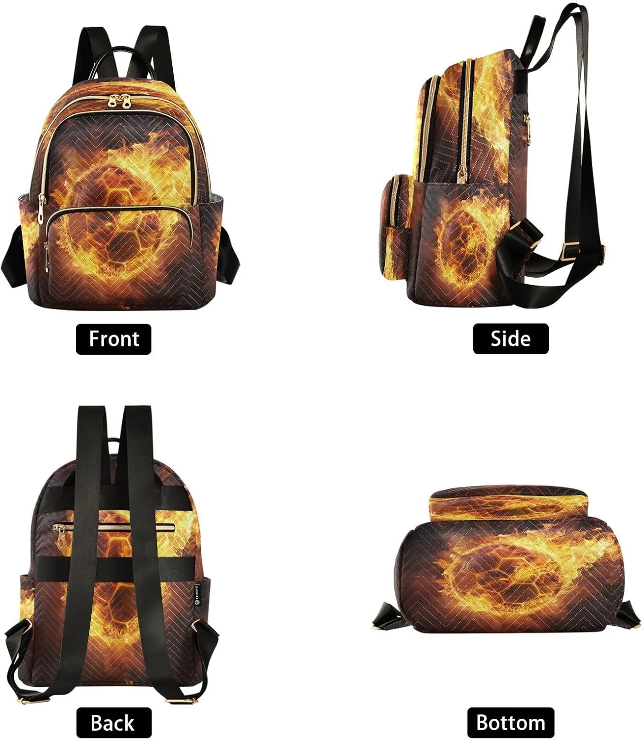 Fire Around Soccer Flame Football Women Mini Backpack Purse Ladies Fashion Backpacks Casual Shoulder Bag Daypack for School Work Travel Small