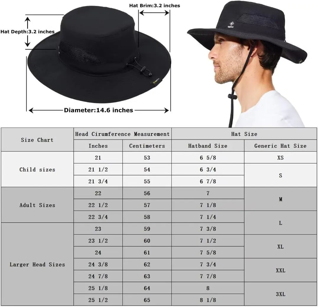 Fishing Hat for Mens Sun Hat Wide Brim Bucket Hat SPF UV Protection XL XXL Large Size Big Head Hiking Beach Safari