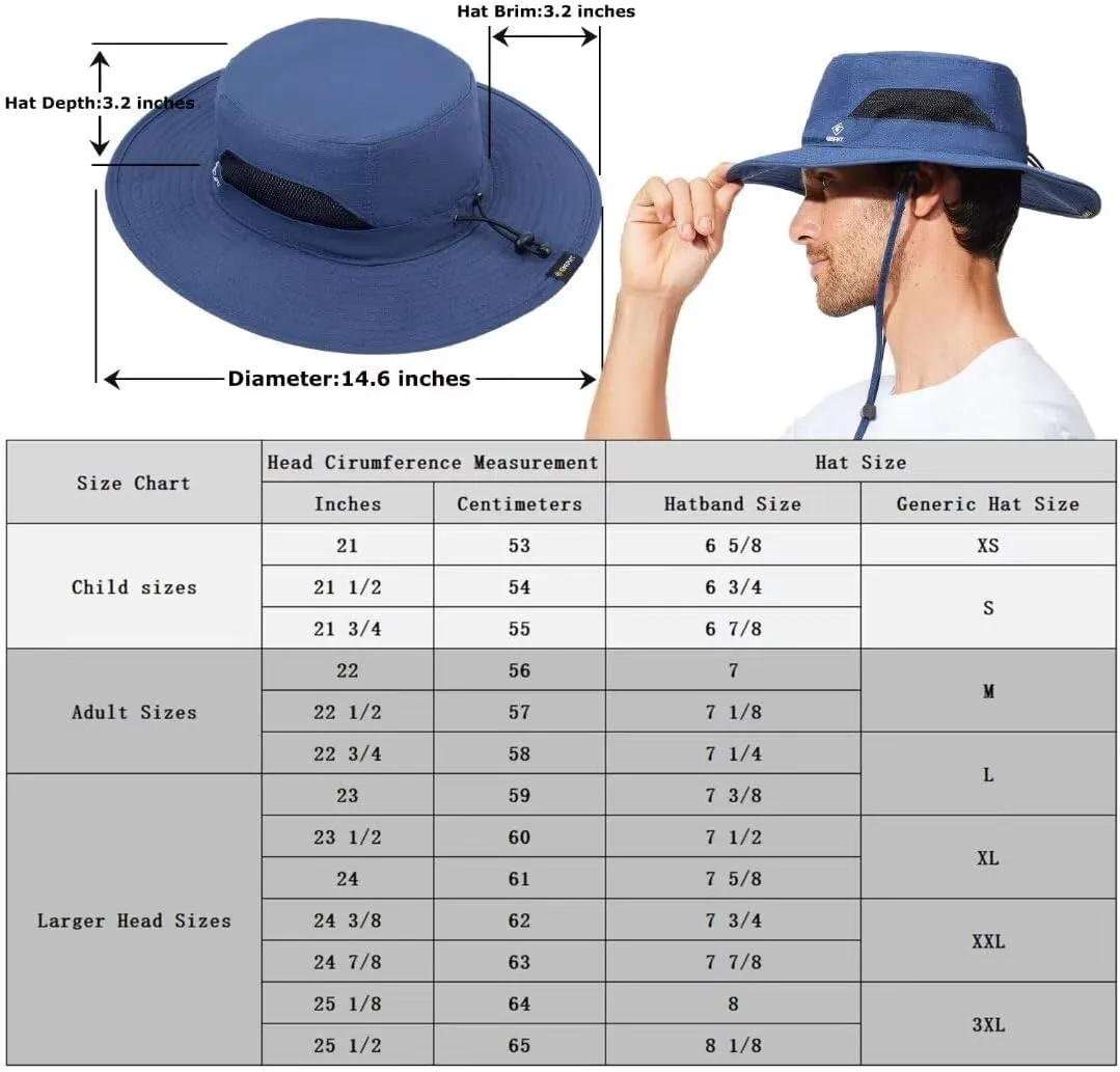 Fishing Hat for Mens Sun Hat Wide Brim Bucket Hat SPF UV Protection XL XXL Large Size Big Head Hiking Beach Safari