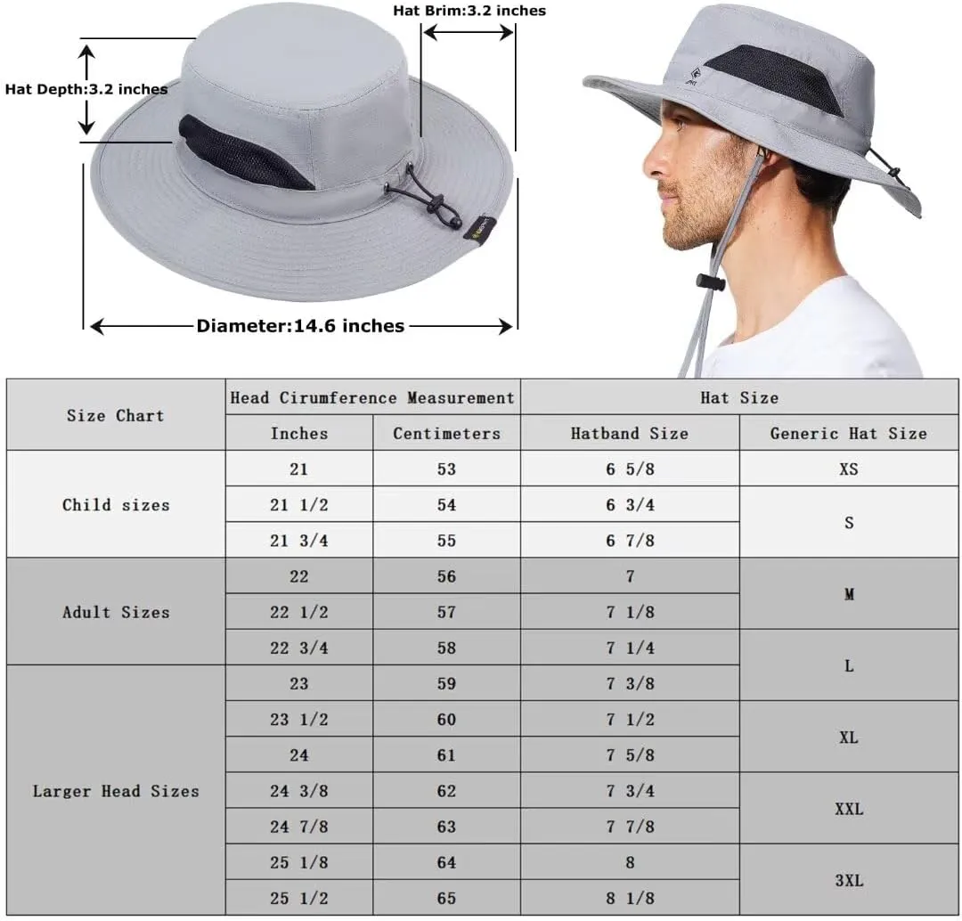 Fishing Hat for Mens Sun Hat Wide Brim Bucket Hat SPF UV Protection XL XXL Large Size Big Head Hiking Beach Safari