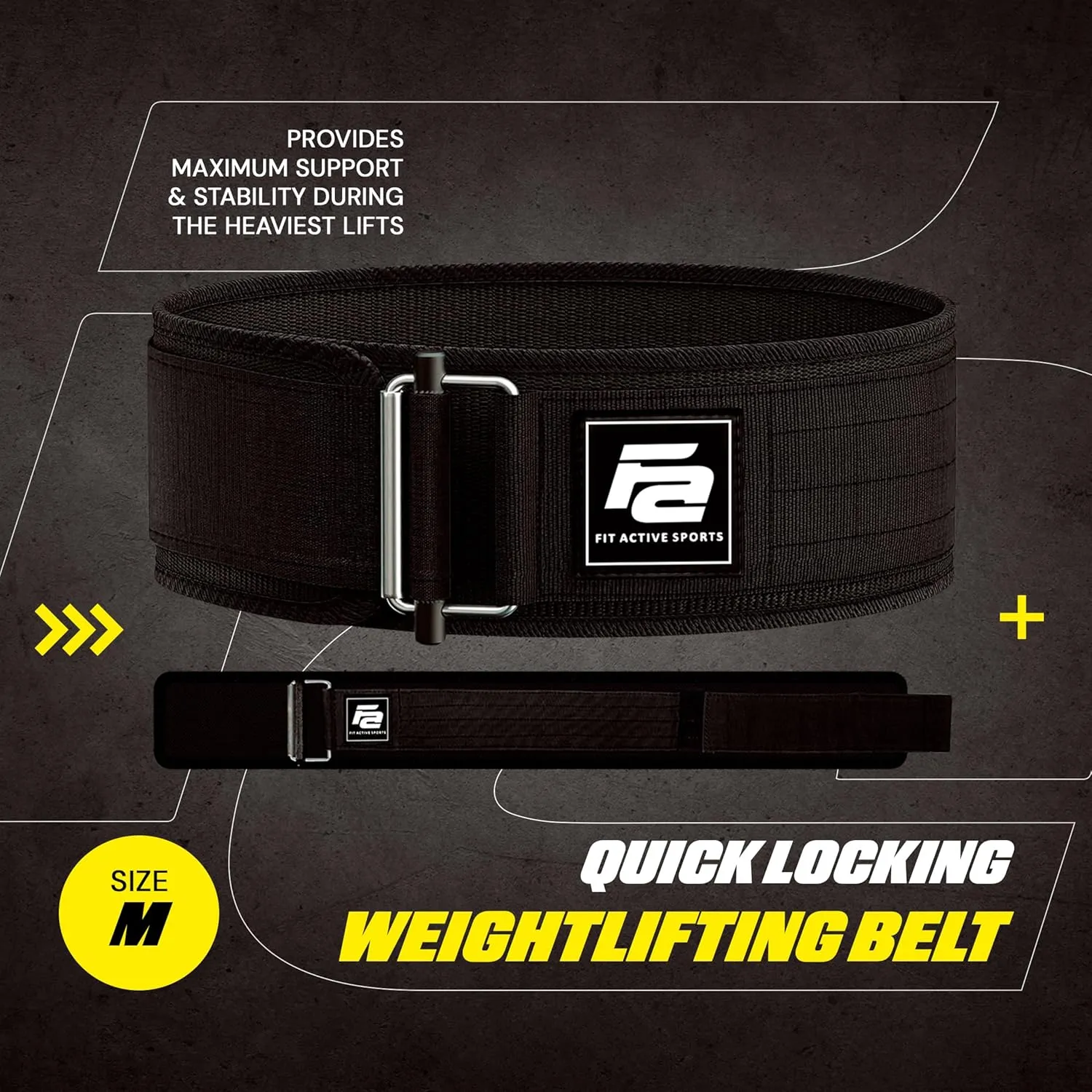 Fit Active Sports Self Locking Weight Lifting Belt | Premium Weightlifting Belt for Cross Training, Fast Locking Release Mechanism for Fitness and Power Lifting - Weightlifting Back Support for Men and Women