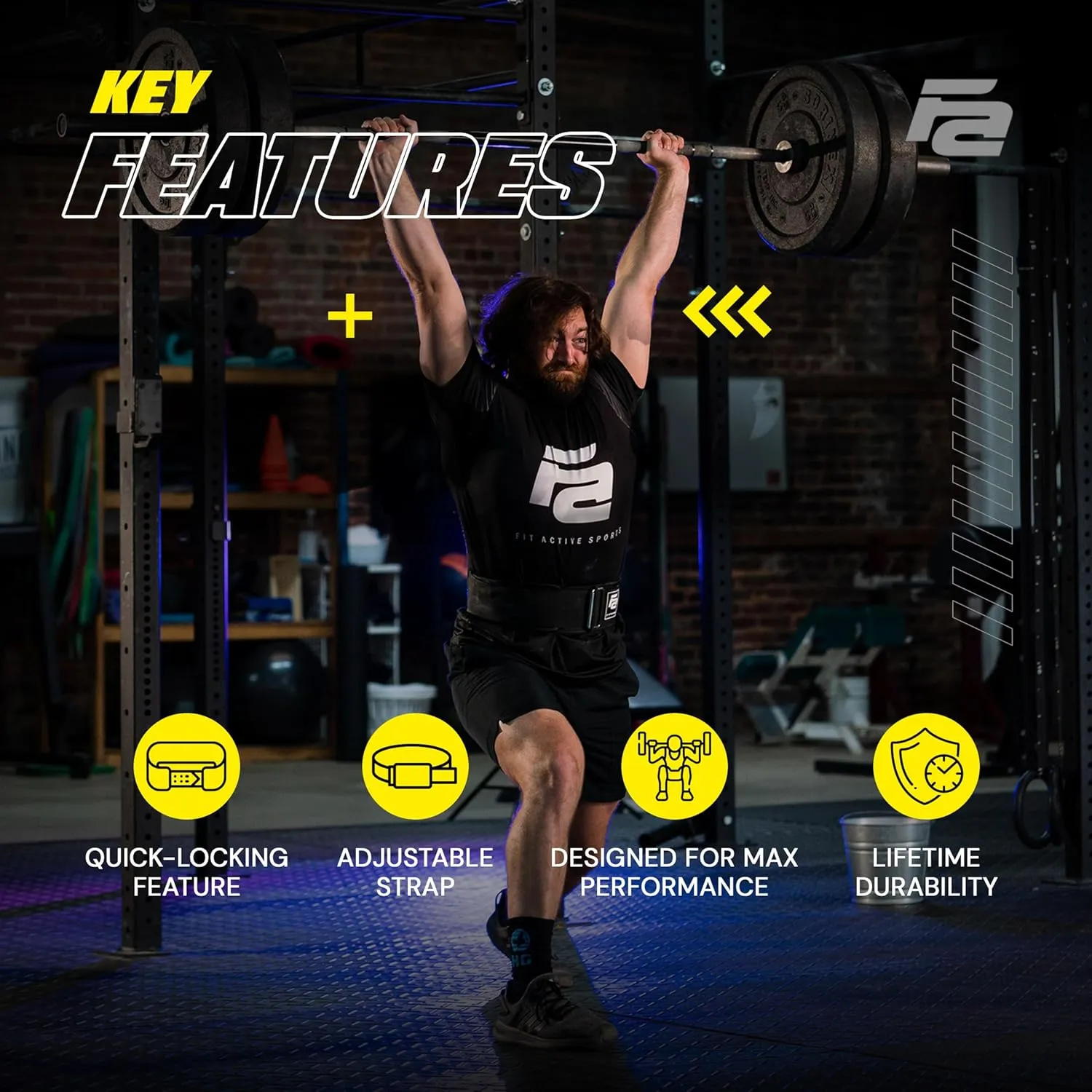 Fit Active Sports Self Locking Weight Lifting Belt | Premium Weightlifting Belt for Cross Training, Fast Locking Release Mechanism for Fitness and Power Lifting - Weightlifting Back Support for Men and Women