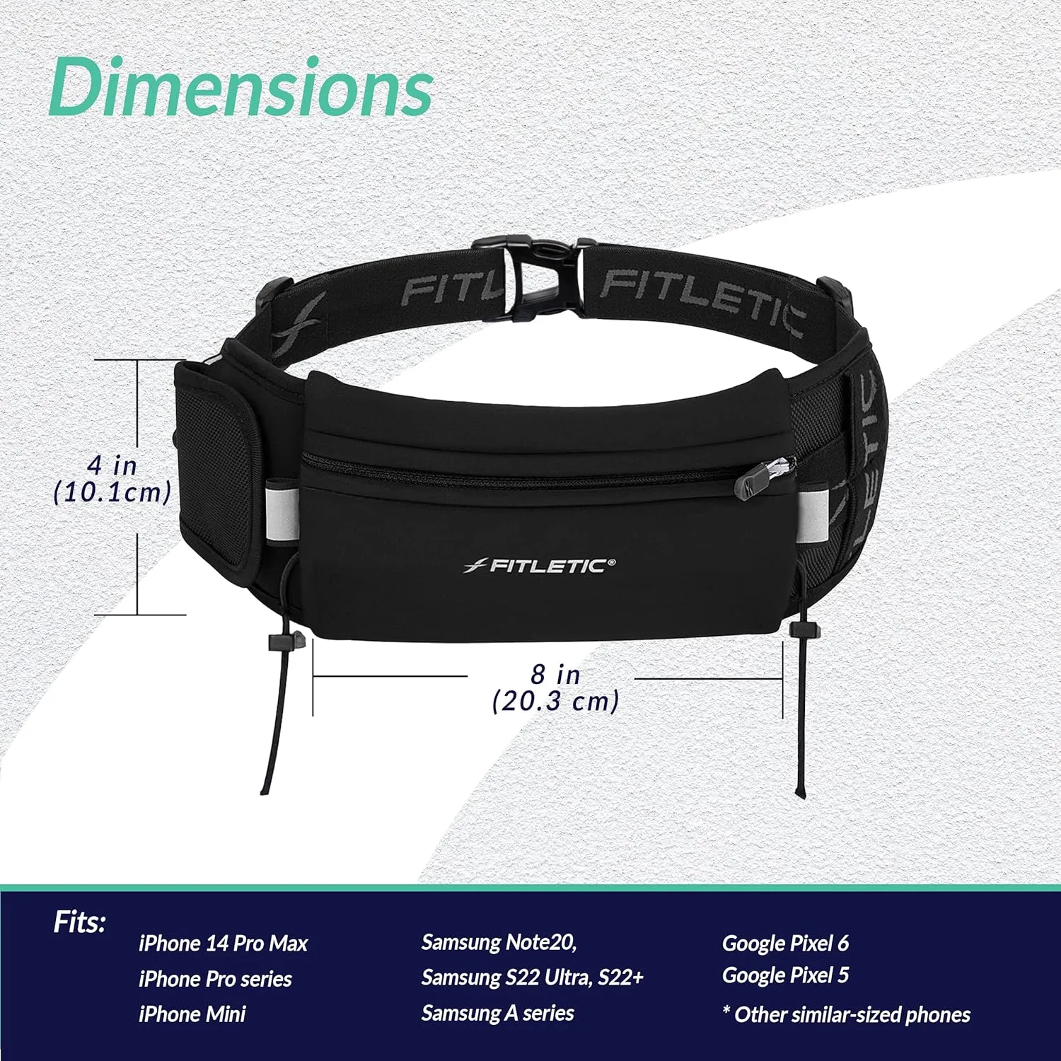 Fitletic - Ultimate II Running Pouch with Gels, Runners Pouch, Running Waist Belt with Gel Loops, Exterior Pocket, Inner Pocket, and Integrated Bib Toggles, Running Accessories