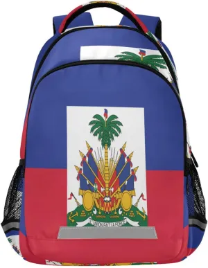 Flag Of Haiti Backpack for Girls Kids Boys School Bookbags,Student Laptop Backpack Carrying Bag Casual Lightweight Travel Sports Day Packs