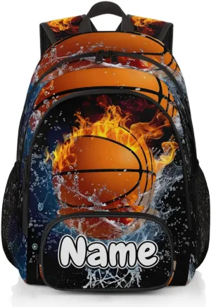 Flame Basketball Large Custom Backpack with Name Lightweight Personalized Shoulder Bag Backpack for Women Men Waterproof Casual Daypack Laptop Bag 16.7in