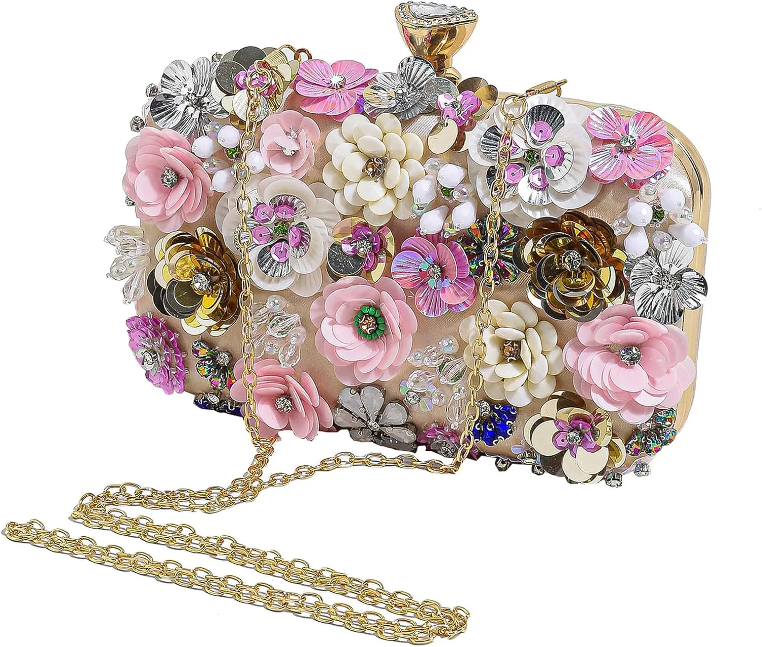 Floral Evening Bag for Women Embroidery Beaded Clutch Purses Vintage Pearl Evening Handbags Elegant Crossbody Shoulder Bag