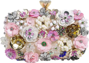 Floral Evening Bag for Women Embroidery Beaded Clutch Purses Vintage Pearl Evening Handbags Elegant Crossbody Shoulder Bag