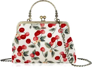 Floral Top-Handle Handbag, Kiss Lock Evening Bag for Women, Vintage Handbag