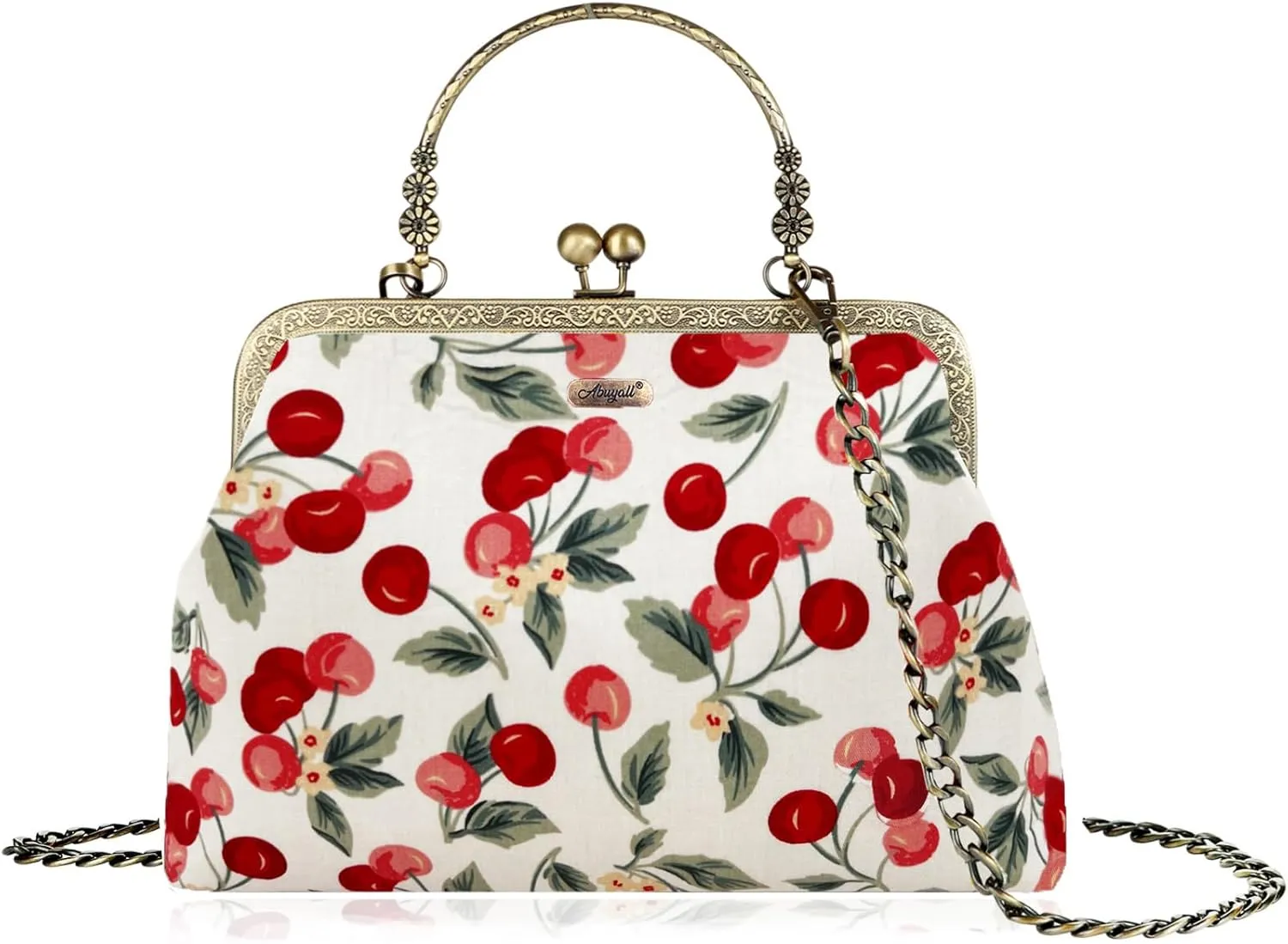 Floral Top-Handle Handbag, Kiss Lock Evening Bag for Women, Vintage Handbag