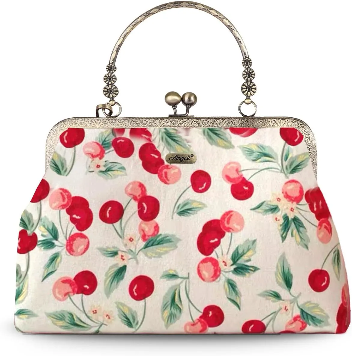 Floral Top-Handle Handbag, Kiss Lock Evening Bag for Women, Vintage Handbag