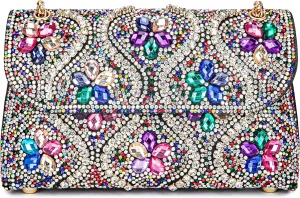 Flower Evening Handbags Chain Strap Square Shoulder Bag Crossbody Bag Crystals Rhinestone Clutch Purse