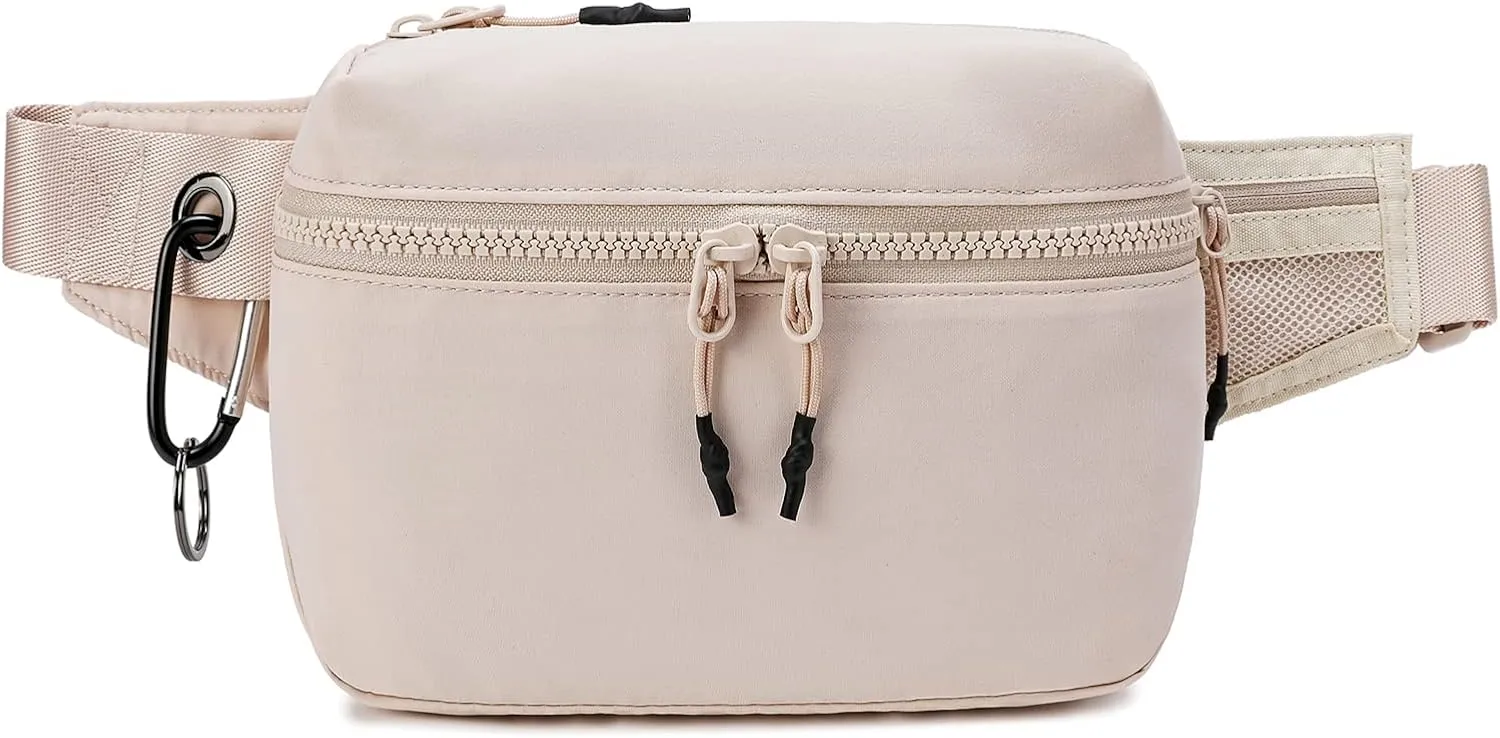 FODOKO Belt Bag for Women, Everywhere Fanny Pack Crossbody Bags with Adjustable Strap, Lightweight Waist Pack Bum Bags for Workout Running Hiking Travel Ivory