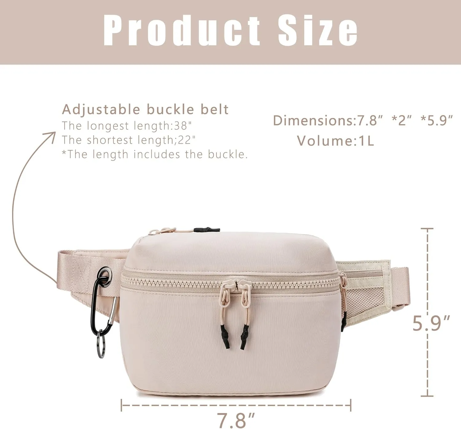 FODOKO Belt Bag for Women, Everywhere Fanny Pack Crossbody Bags with Adjustable Strap, Lightweight Waist Pack Bum Bags for Workout Running Hiking Travel Ivory