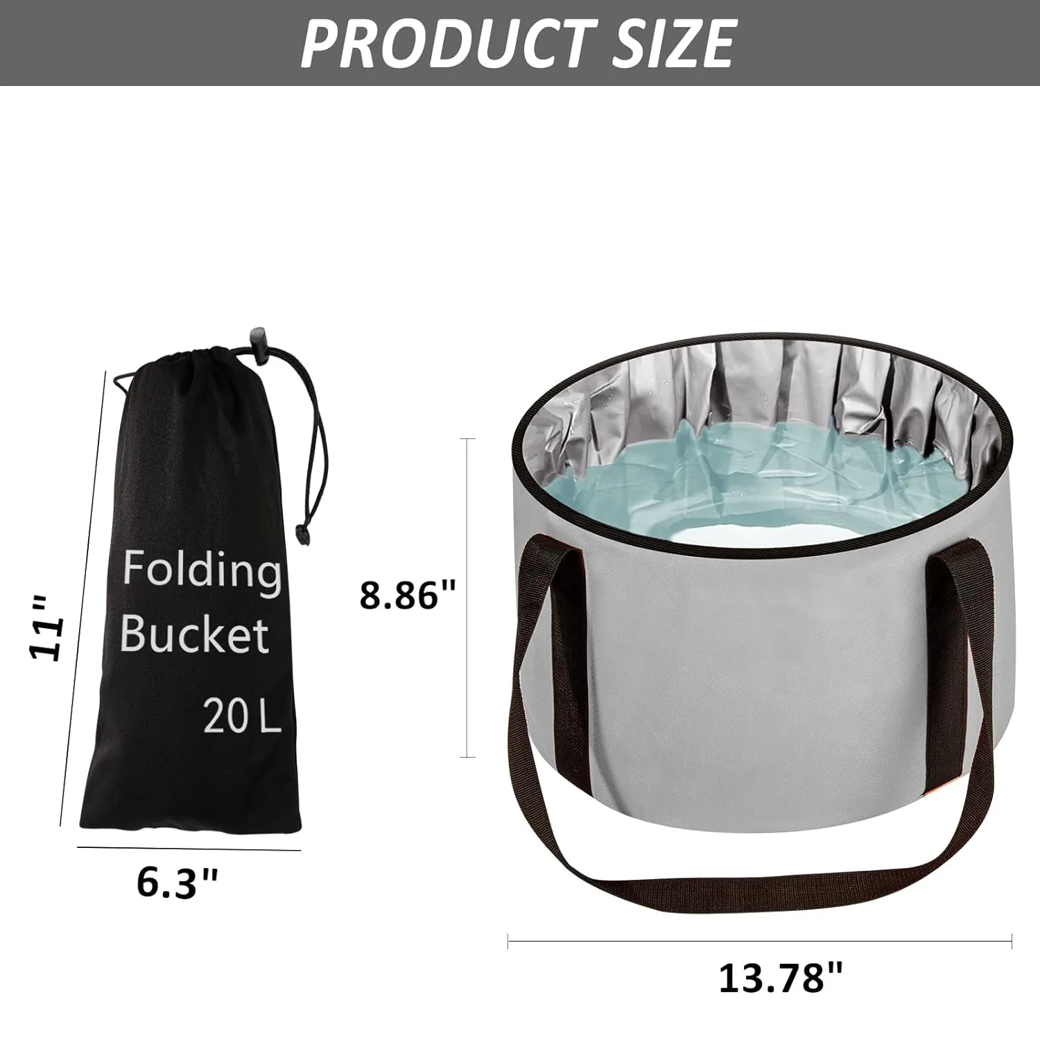 Foot Bath Basin 20L Collapsible Bucket, Portable Foot Soak Tub Feet Soaking Bucket for Outdoor Travel, Camping, Fishing(Gray)