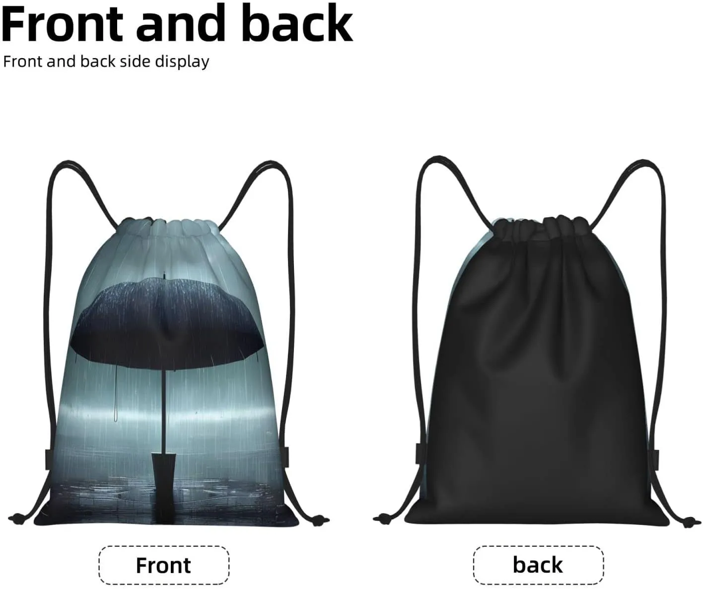 FoRes Black umbrella in the rain Versatile Drawstring Bags - Lightweight Gym Sackpack for Sports, Yoga, Dance, and Travel, Medium