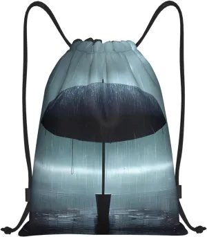 FoRes Black umbrella in the rain Versatile Drawstring Bags - Lightweight Gym Sackpack for Sports, Yoga, Dance, and Travel, Medium