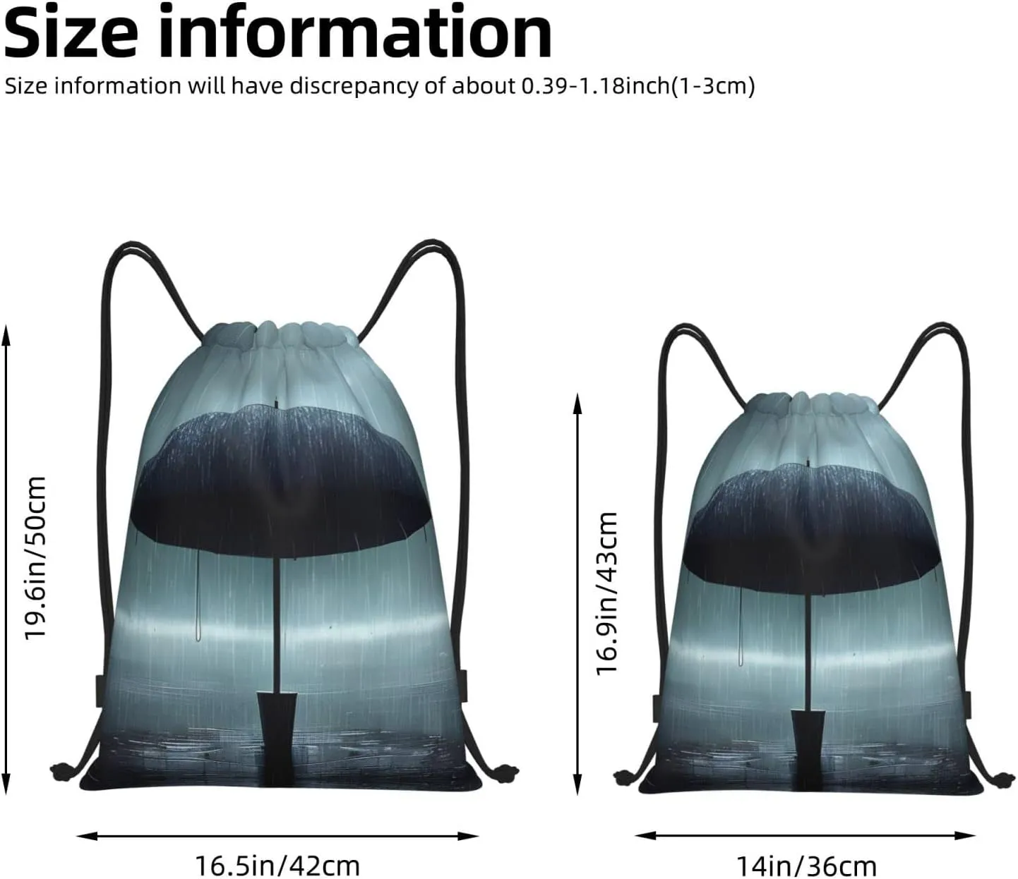 FoRes Black umbrella in the rain Versatile Drawstring Bags - Lightweight Gym Sackpack for Sports, Yoga, Dance, and Travel, Medium