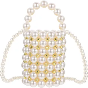 FRCOLOR 1Pc Fashionable Pearl Bucket Bag for Women Moderate Capacity Storage Pouch with Strap Versatile Design for Daily Use Easy Access with Wide Opening Stylish and Unique Storage