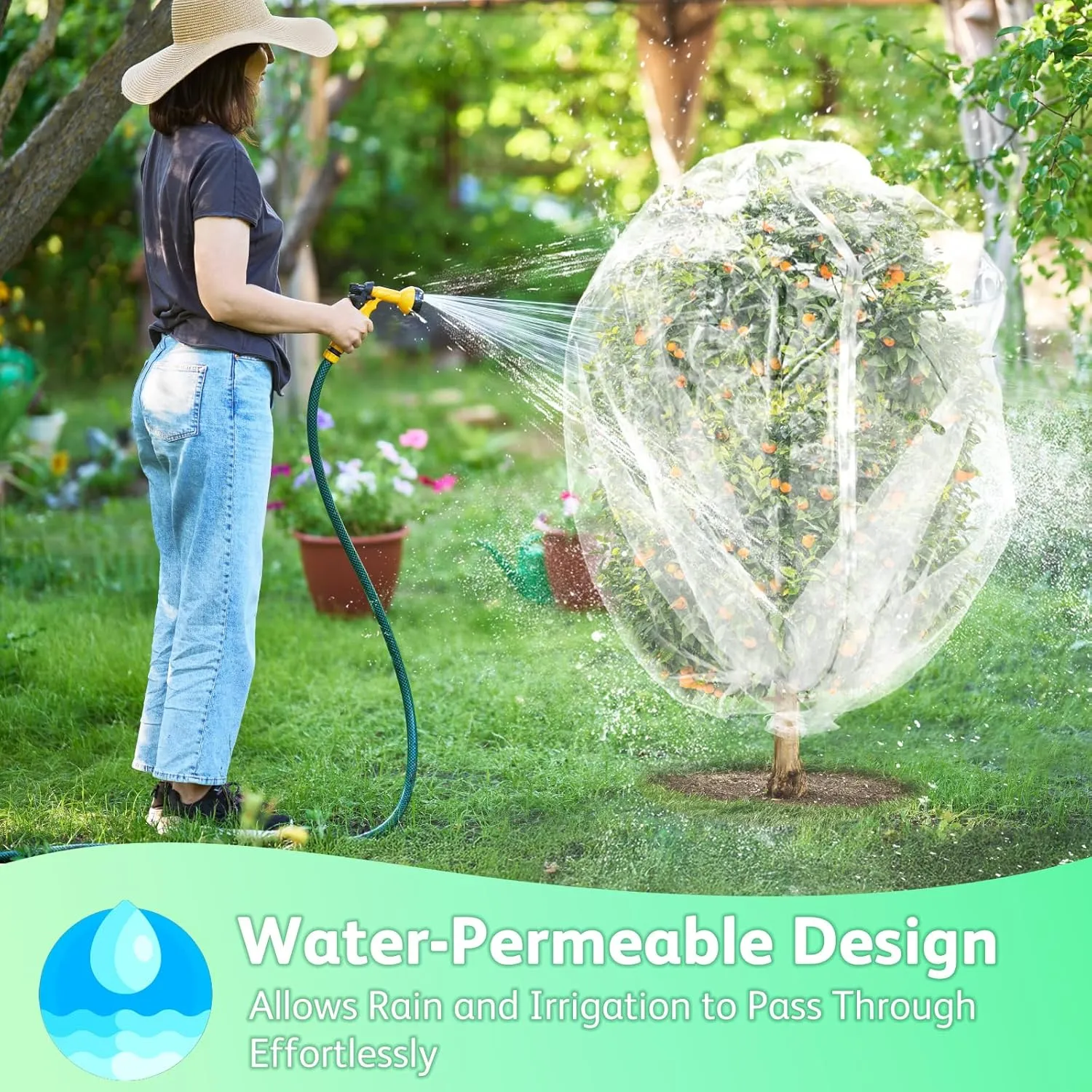 Fruit Tree Netting for Garden Protection, 2Pcs 9.8 x 9.8FT Insect Bird Nettings with Zipper and Drawstring, Plant Cover Mesh Net Bags for Blueberry Bushes, Tomatoes, Flowers