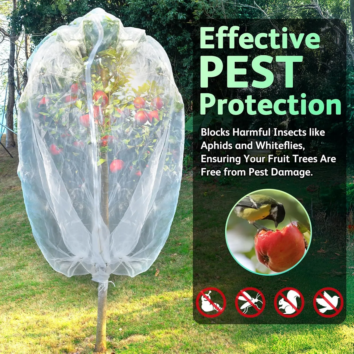 Fruit Tree Netting for Garden Protection, 2Pcs 9.8 x 9.8FT Insect Bird Nettings with Zipper and Drawstring, Plant Cover Mesh Net Bags for Blueberry Bushes, Tomatoes, Flowers