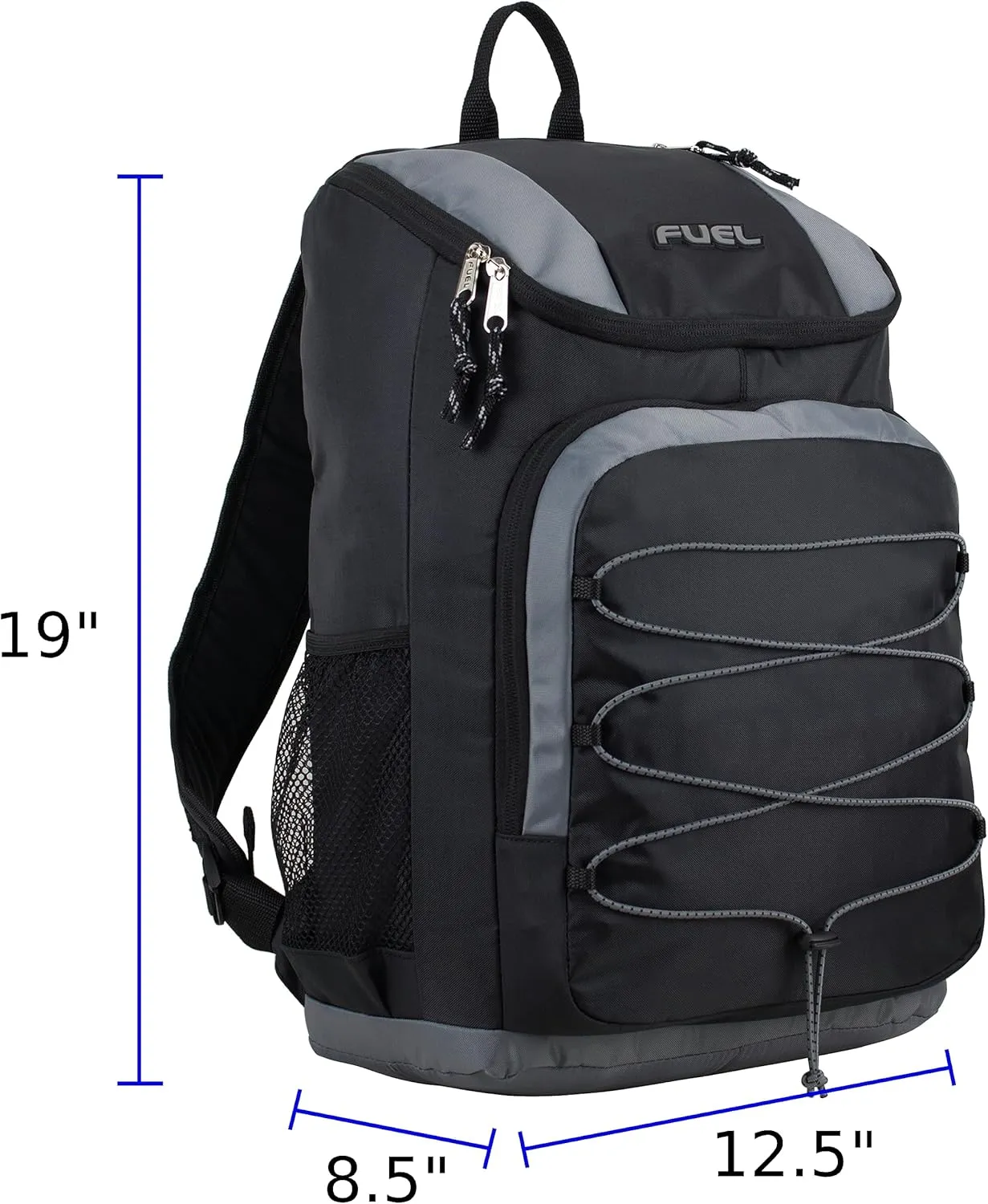 FUEL Wide Mouth Sports Luggage Backpack with Laptop Compartment for Work, Travel, Outdoors, Black/Graphite