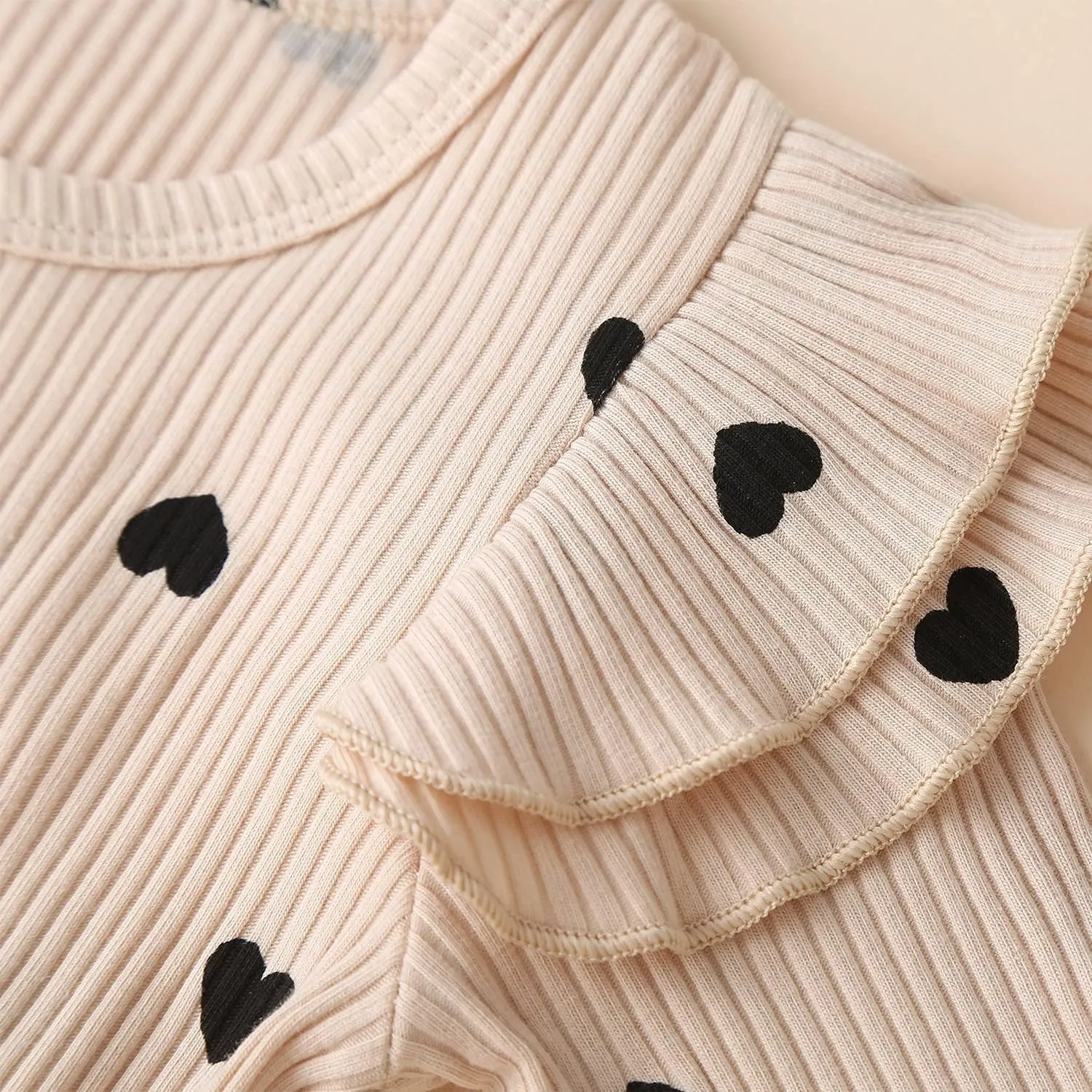 Fullfamous Baby Girl's 3pc Rib Frill Long Sleeve Romper and Pant Set