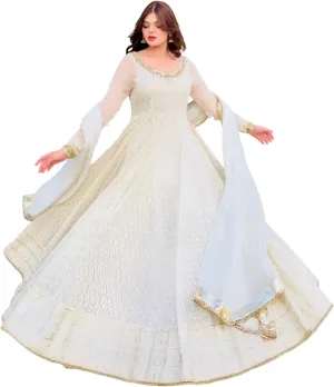 Fully Stitched Fox Georgette Gown Set with Mirror & Sequin Work | Dupatta & Pant | Partywear Dress for Women - M to XXL