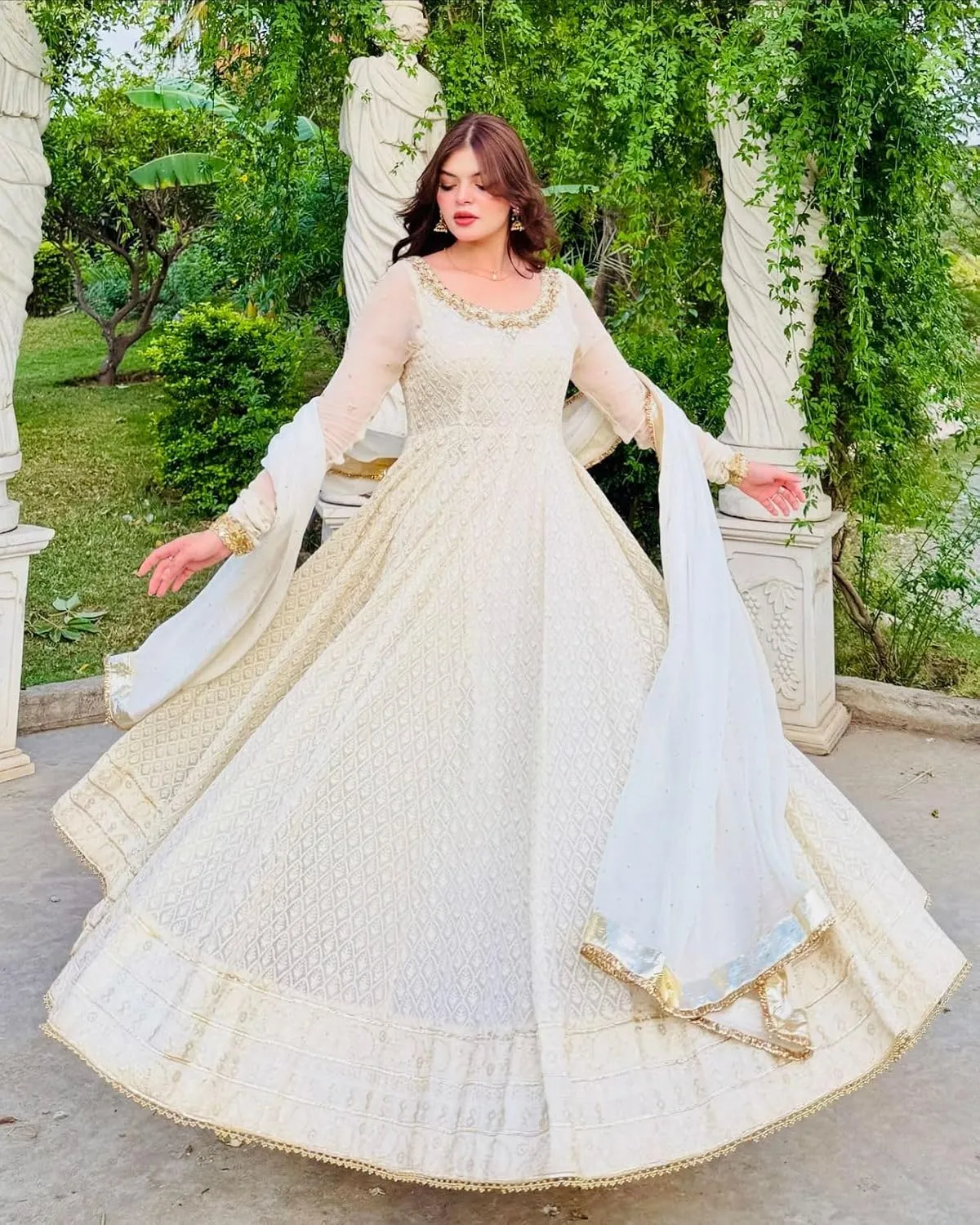 Fully Stitched Fox Georgette Gown Set with Mirror & Sequin Work | Dupatta & Pant | Partywear Dress for Women - M to XXL