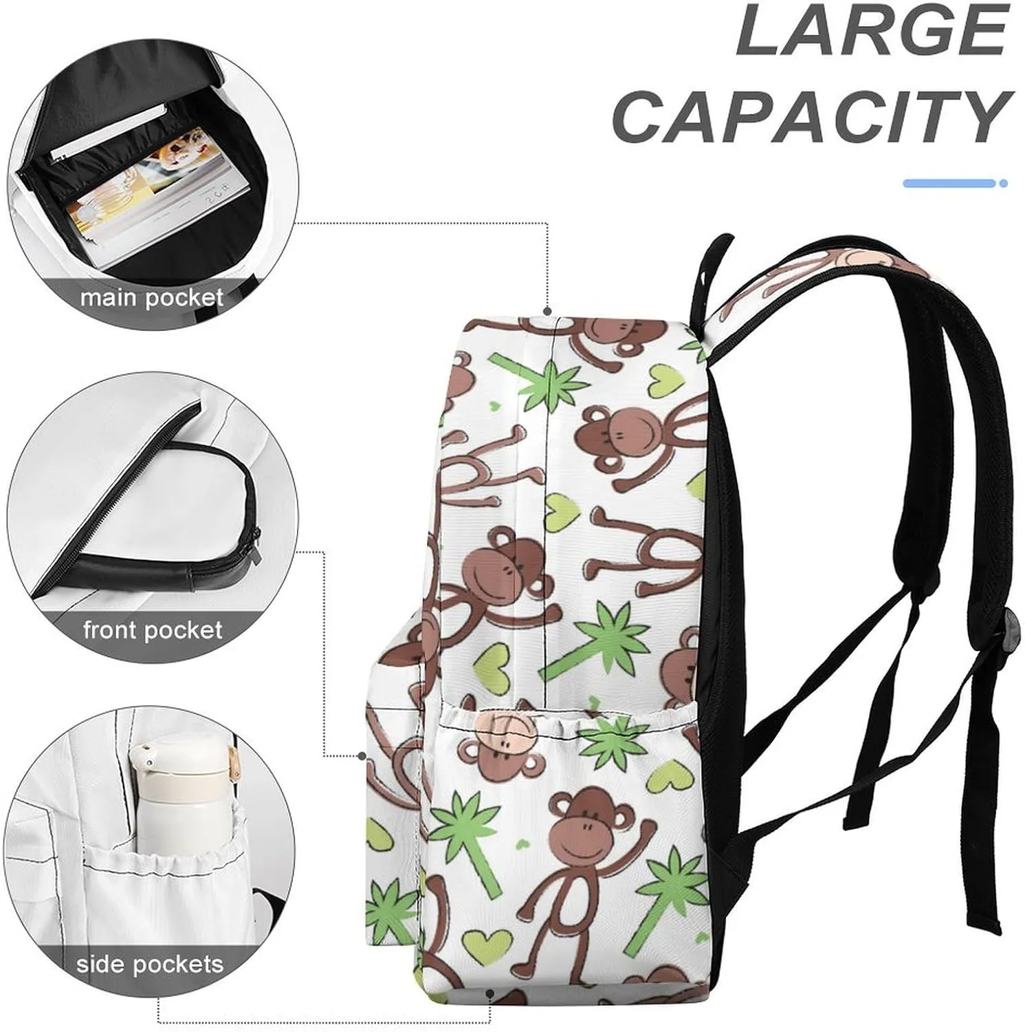 Funny Monkey Palm Casual Travel Backpack Lightweight with Multi Compartment Laptop Bagpack Cute Animal for Women Men Hiking Business Work