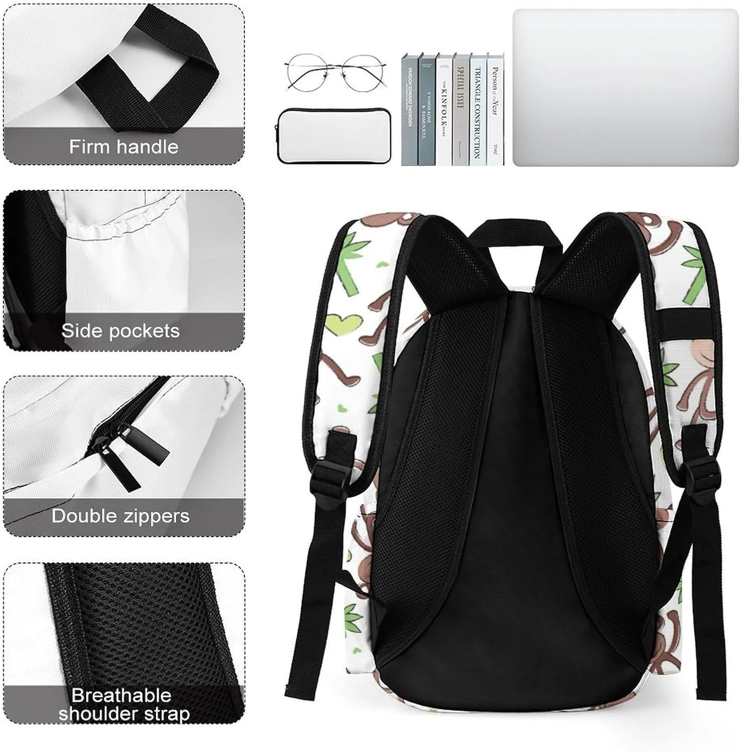 Funny Monkey Palm Casual Travel Backpack Lightweight with Multi Compartment Laptop Bagpack Cute Animal for Women Men Hiking Business Work