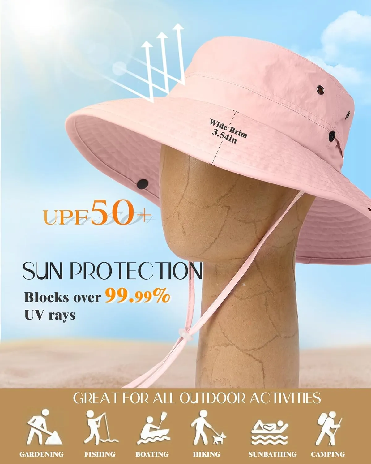 FURTALK Sun Hats for Women Ponytail UPF 80  Beach Summer Hat Wide Brim Packable Cowboy Hat