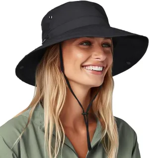 FURTALK Sun Hats for Women Ponytail UPF 80  Beach Summer Hat Wide Brim Packable Cowboy Hat