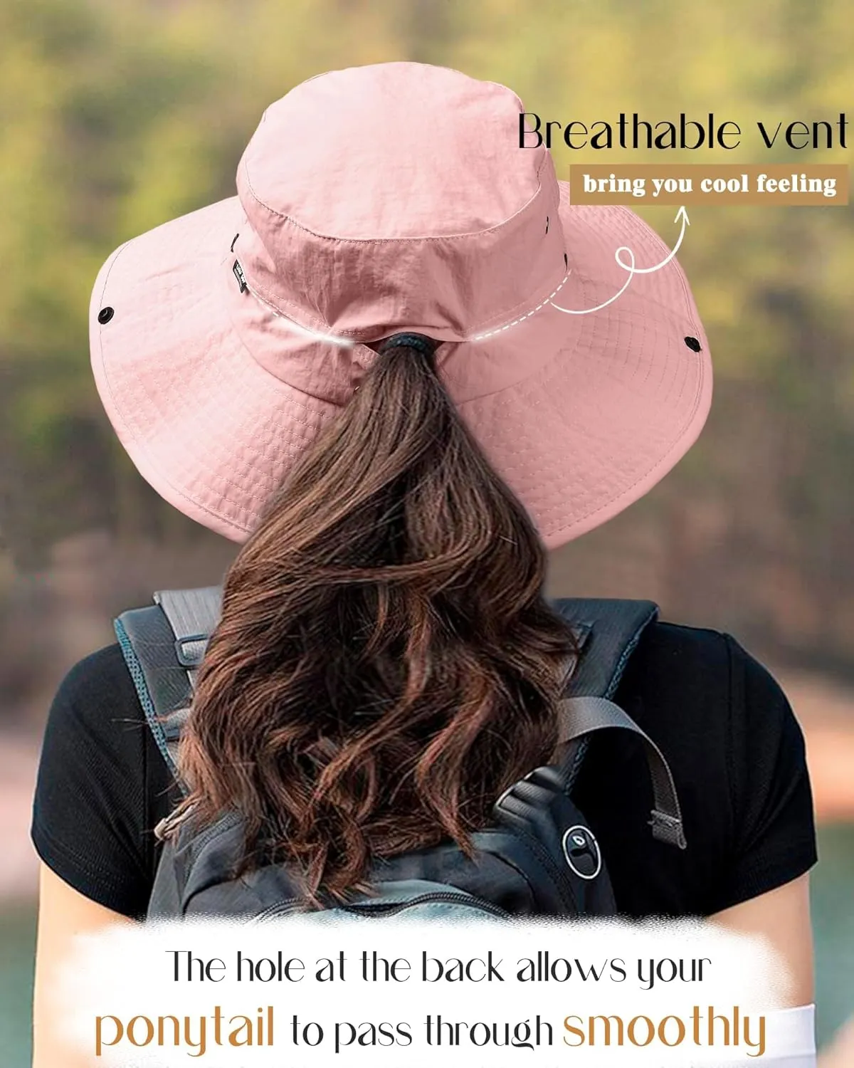 FURTALK Sun Hats for Women Ponytail UPF 80  Beach Summer Hat Wide Brim Packable Cowboy Hat