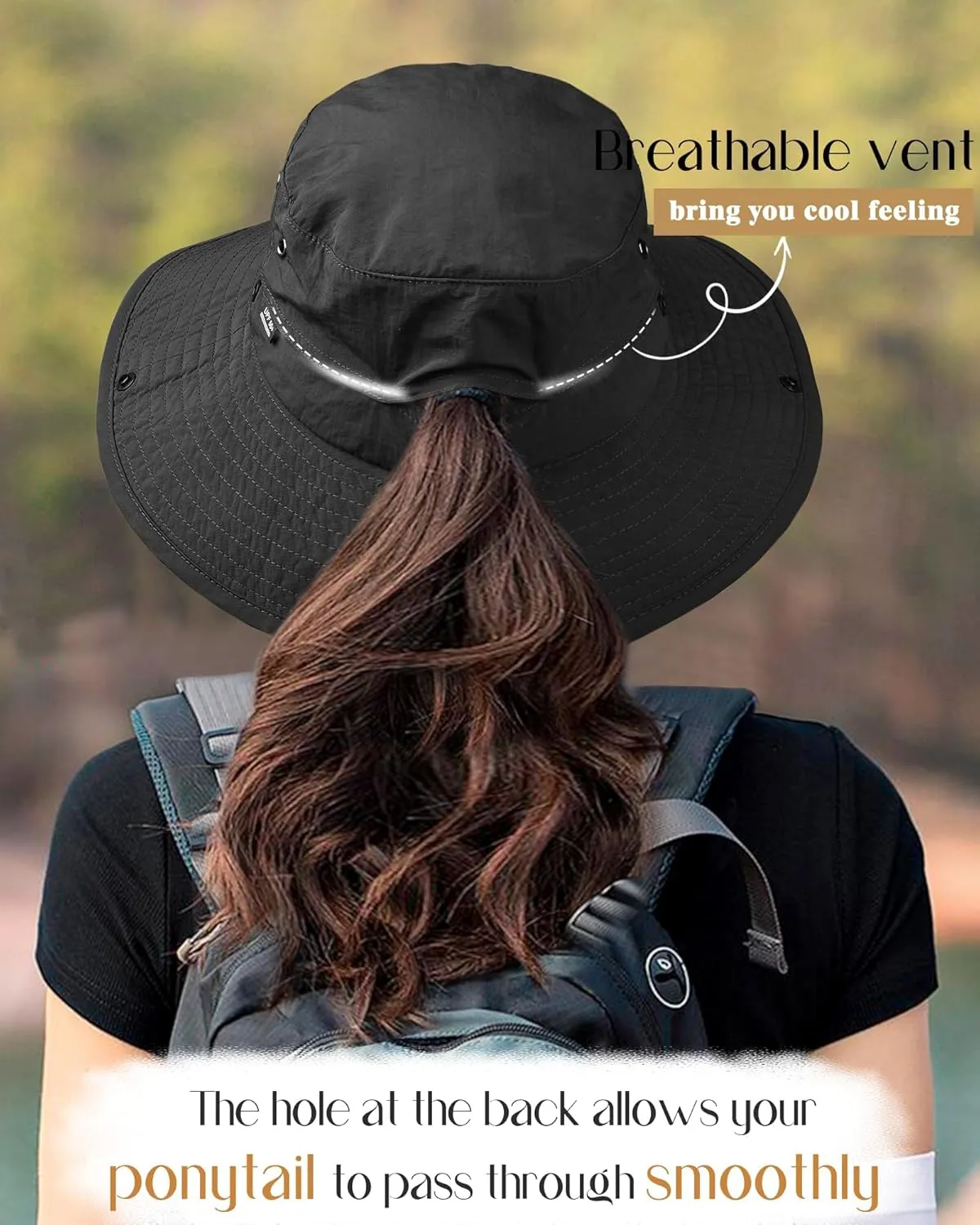 FURTALK Sun Hats for Women Ponytail UPF 80  Beach Summer Hat Wide Brim Packable Cowboy Hat