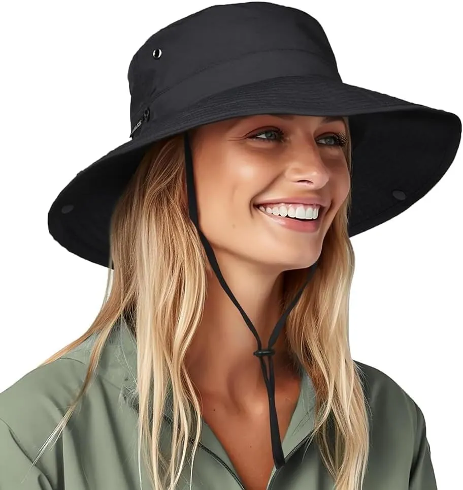 FURTALK Sun Hats for Women Ponytail UPF 80  Beach Summer Hat Wide Brim Packable Cowboy Hat