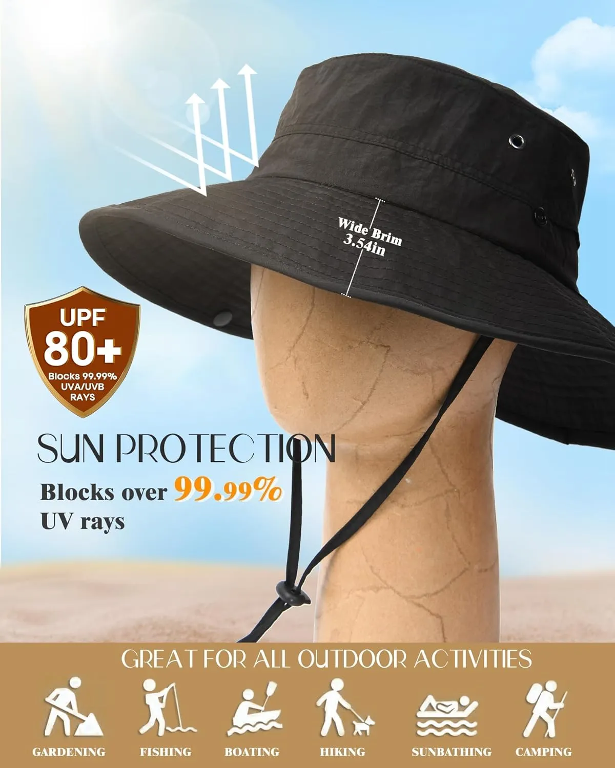 FURTALK Sun Hats for Women Ponytail UPF 80  Beach Summer Hat Wide Brim Packable Cowboy Hat