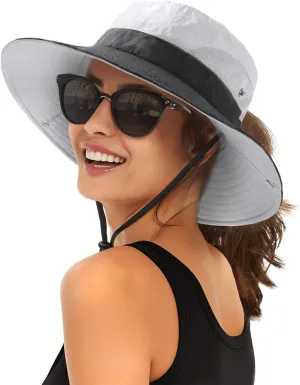 FURTALK Womens Sun Hat with Ponytail Hole Beach Hiking Summer Wide Brim UPF 80  Outdoor Protection Foldable Bucket Hat