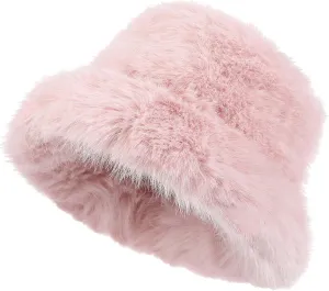 Fuzzy Bucket Hat for Women Fluffy Faux Fur Warm Luxurious Winter Bucket Hat Fisherman Cap