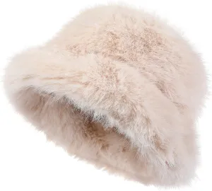Fuzzy Bucket Hat for Women Fluffy Faux Fur Warm Luxurious Winter Bucket Hat Fisherman Cap