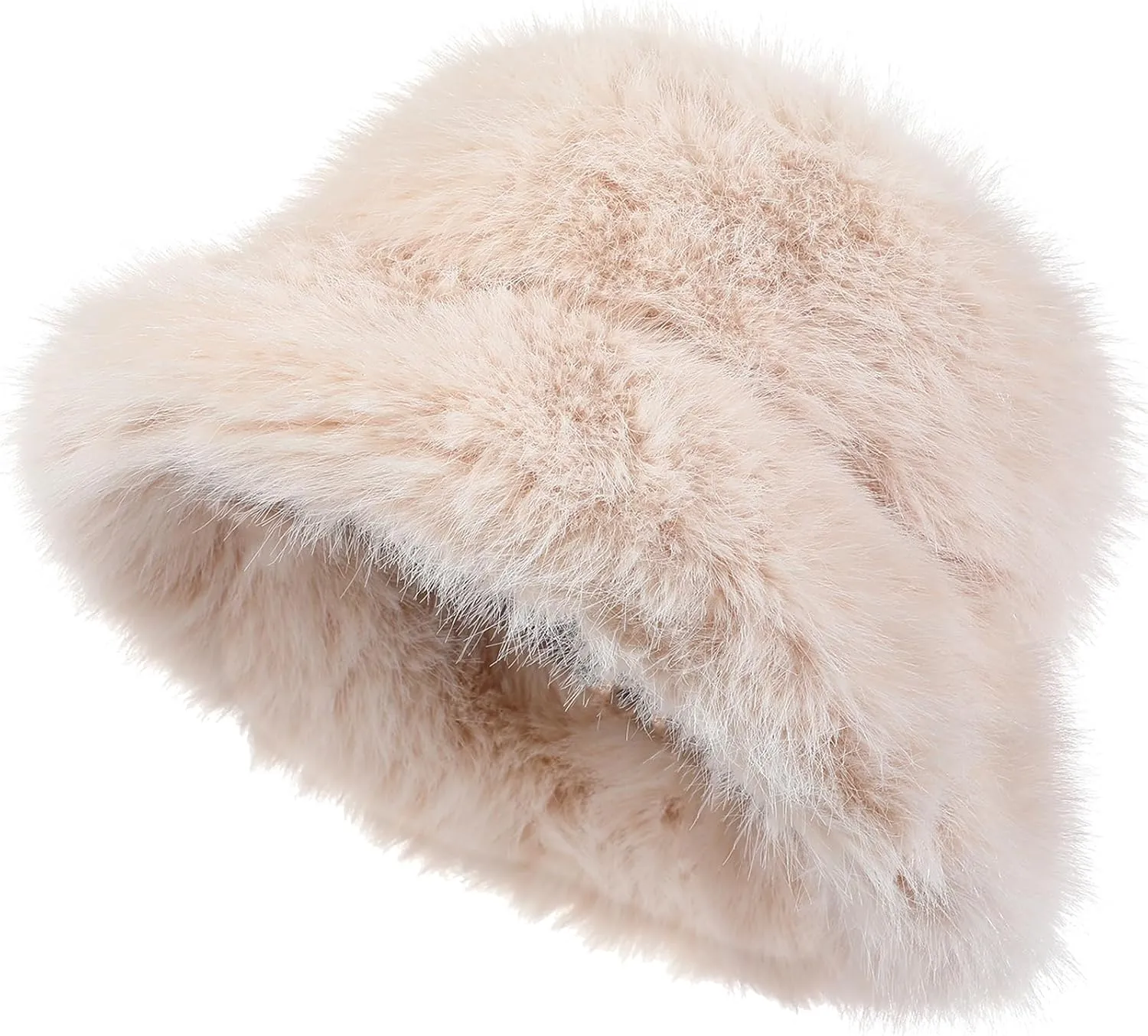 Fuzzy Bucket Hat for Women Fluffy Faux Fur Warm Luxurious Winter Bucket Hat Fisherman Cap